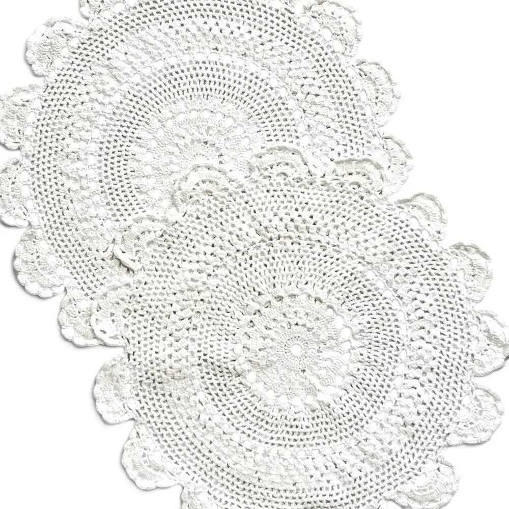 White Crochet Doilies Vtg Pair Round Lace 9.5